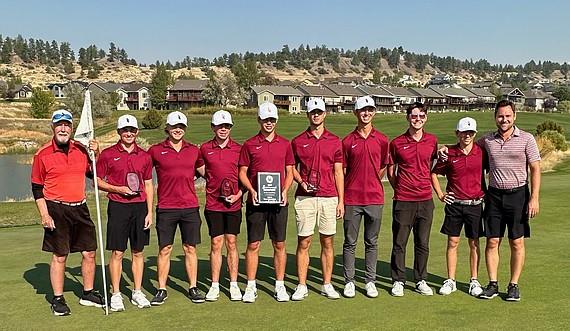 Courtesy photo The North Idaho College men's golf team won the team title at the Briarwood Shootout on Tuesday at Briarwood Golf Club in Billings, Mont. From left are assistant coach Russ Grove, Dyson Lish, Ferdinand Le Grange, Noah Moody, Mason Barningham, Florian Riedel, Krew Labrum, Charlie Ward, Shea Sethre-Brink and head coach Russell Grove.