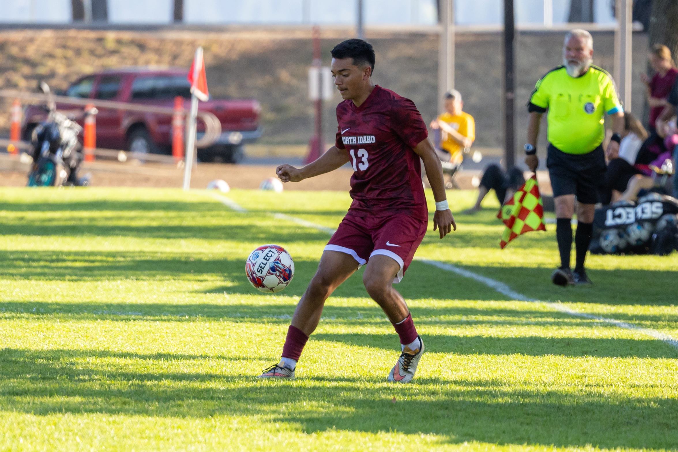 Nico Sanchez receives ball from teammate on Eisenwinter Field.