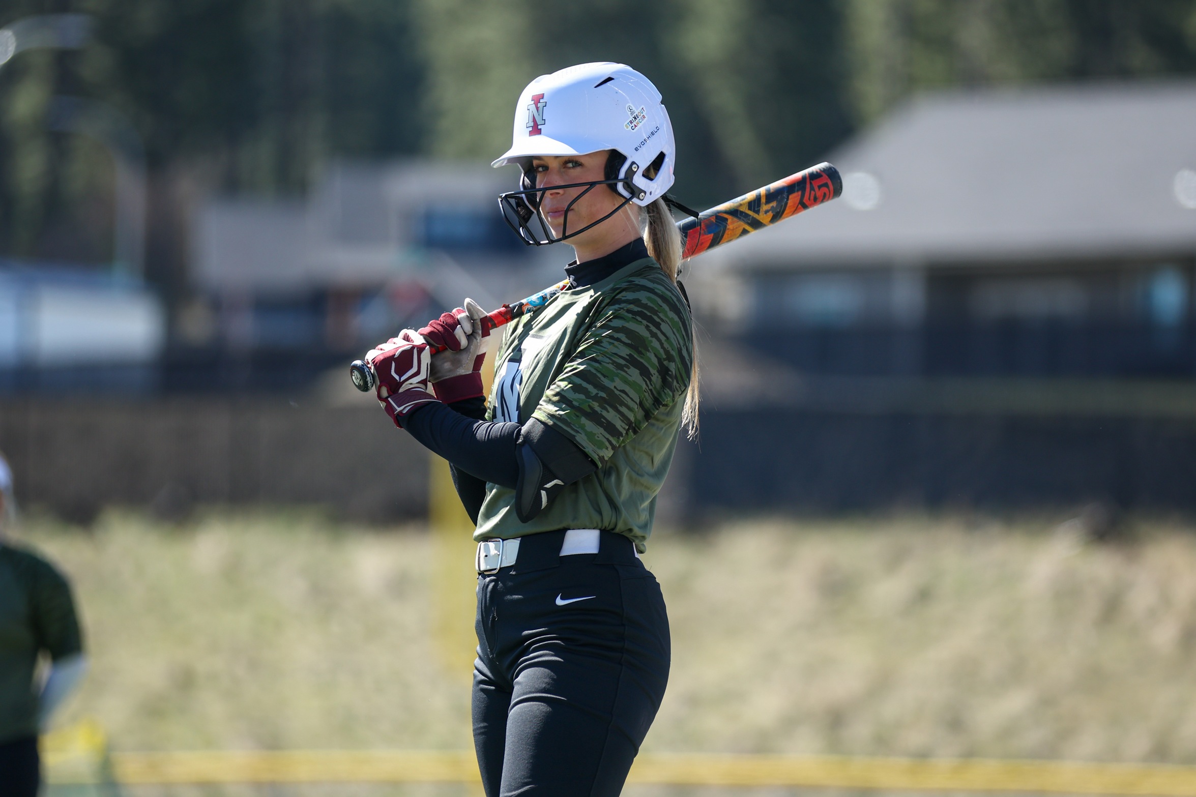 Nevaeh McClaran on deck to bat at Marimn Health Field in Worley, Idaho.