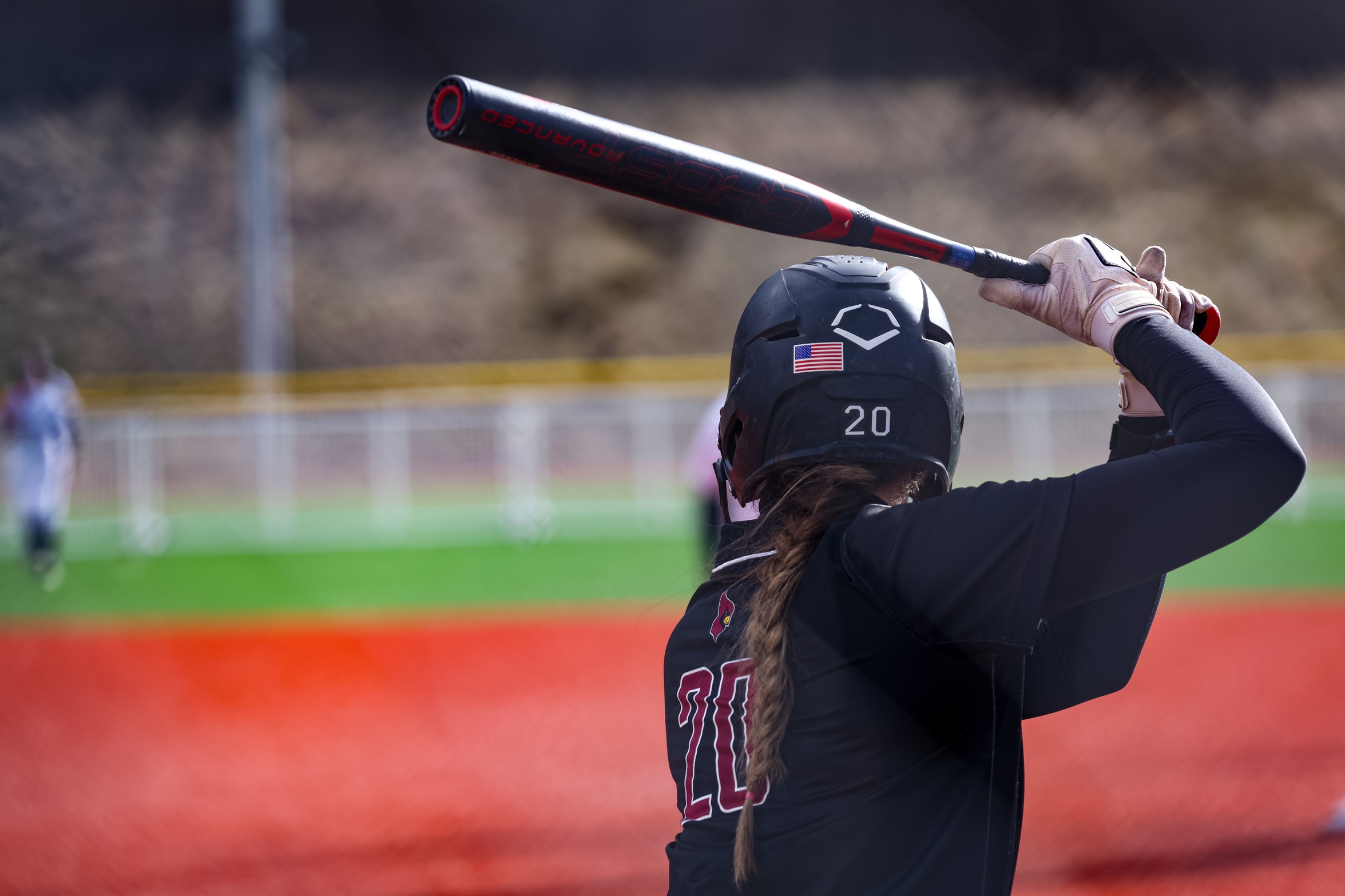 Catcher Chloe Hearrell up to bat at Marimn Health Coeur d'Alene Tribe Field in Worley, Idaho.
