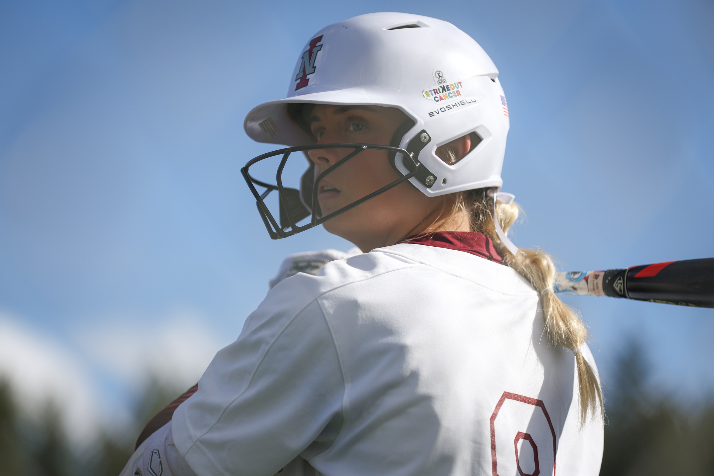 Freshman Aspen Roberts prepares to bat at Marimn Health Tribe Field in Worley, Idaho.